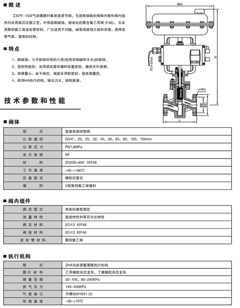 衬氟调节阀,气动衬氟调节阀,气动单座衬氟调节阀